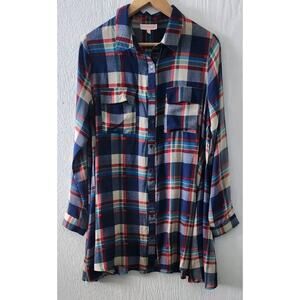 re:name Women's size Medium Plaid Button Up Relaxed Flowy Long-sleeved Top/Dress